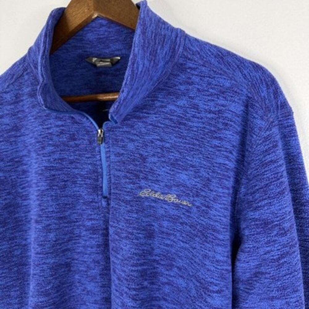 Eddie Bauer Jacket Large Heather Blue Fleece 1/4 Zip Pullover Outdoor Mens